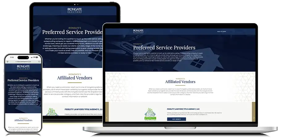 Iron Gate Realtors responsive design on laptop, tablet, and phone