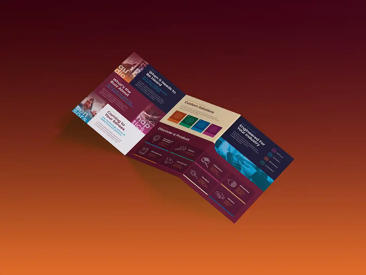 PUI Audio trifold brochure inside view