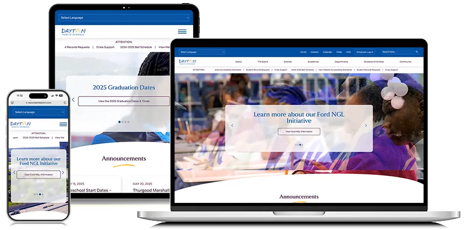 Dayton Public Schools responsive design on laptop, tablet, and phone