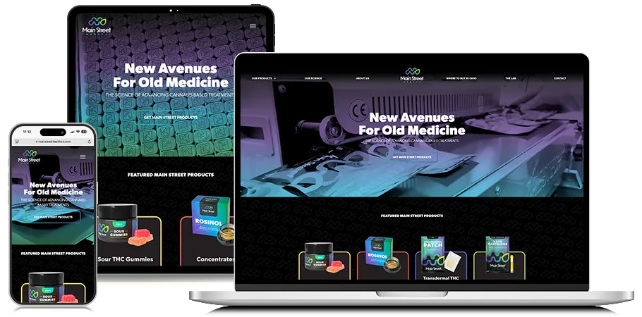 Main Street Health responsive design on laptop, tablet, and phone