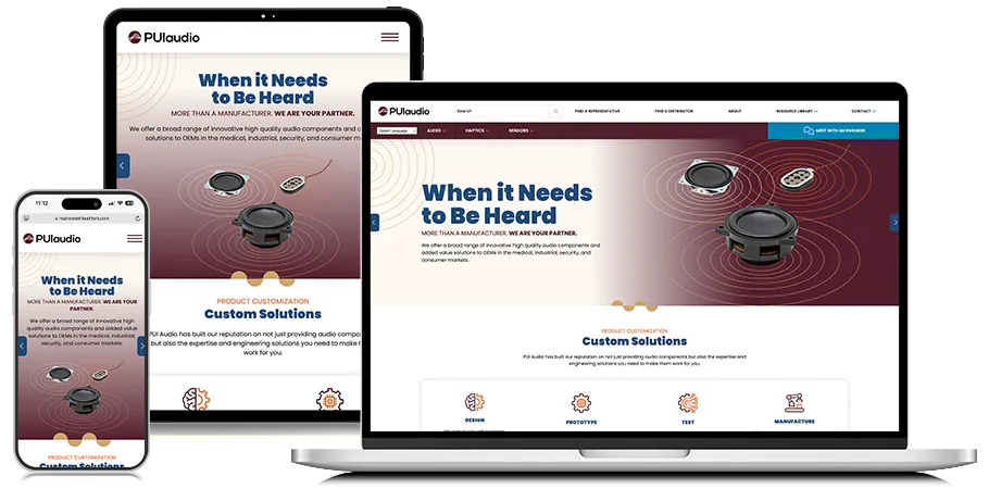 PUI Audio responsive design on laptop, tablet, and phone