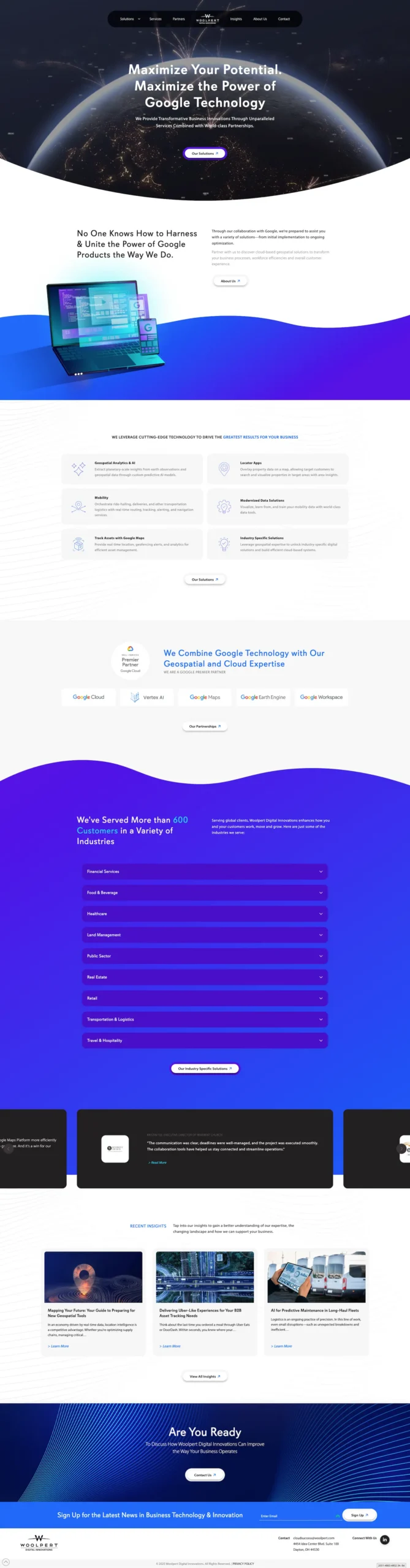 Woolpert Digital Innovations full website view of the homepage