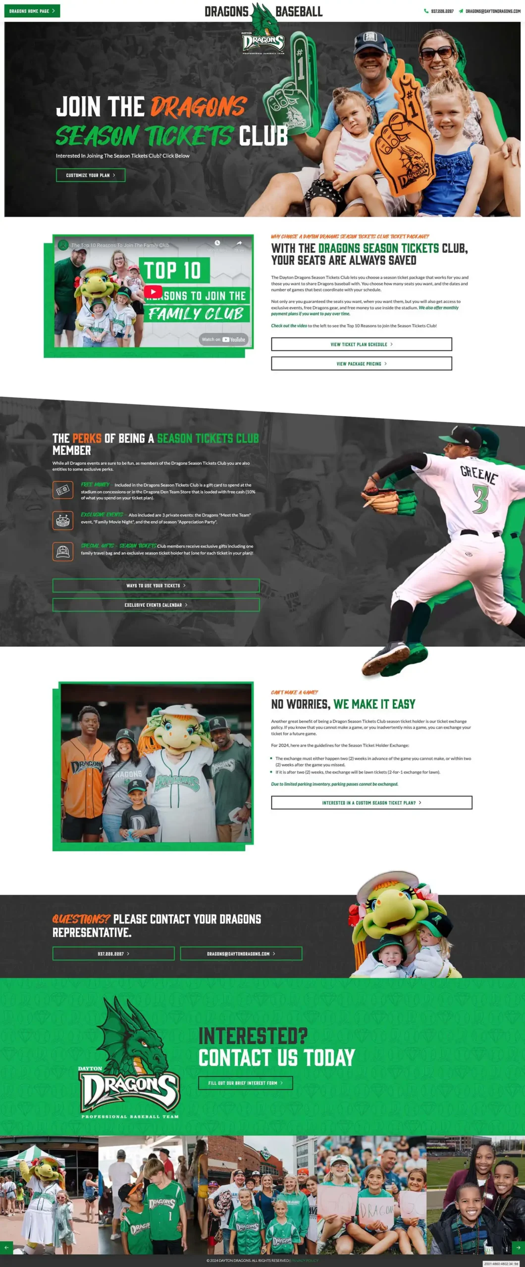 Dayton Dragons Baseball full website view of the homepage