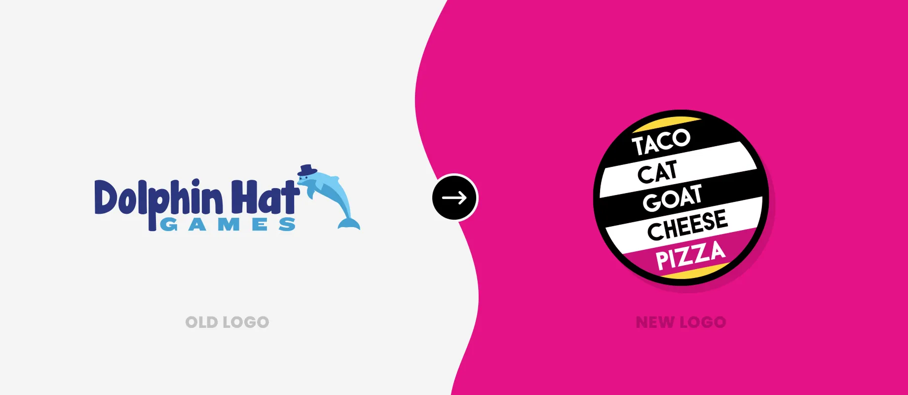 Taco Cat Goat Cheese Pizza logo update old versus new