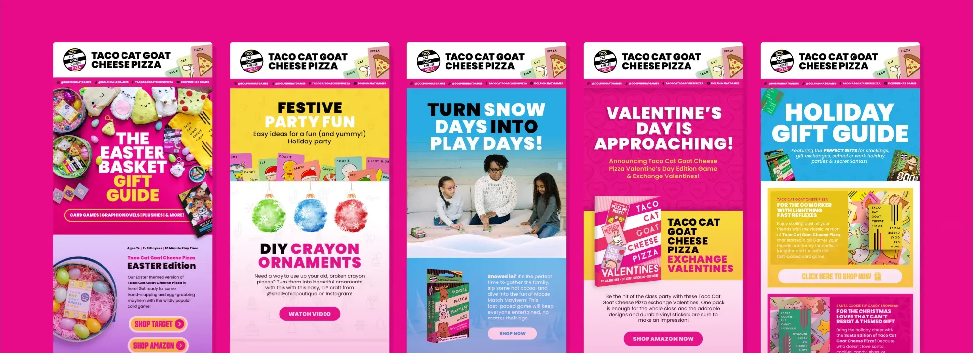 Taco Cat Goat Cheese Pizza email marketing designs