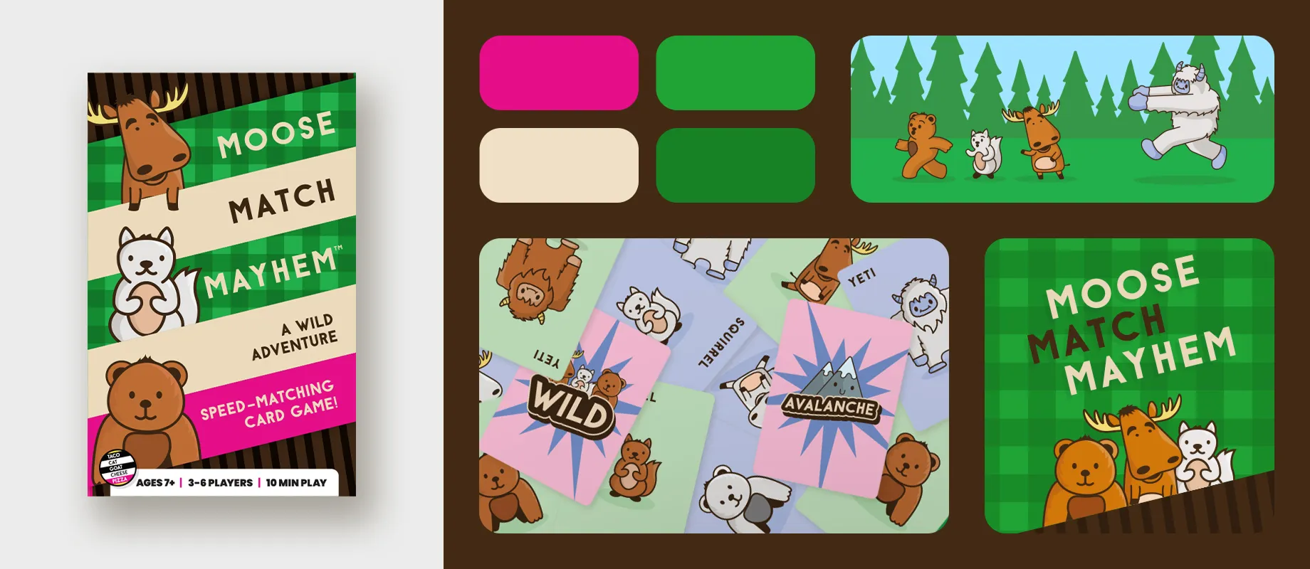moose match mayhem card game and packaging designs