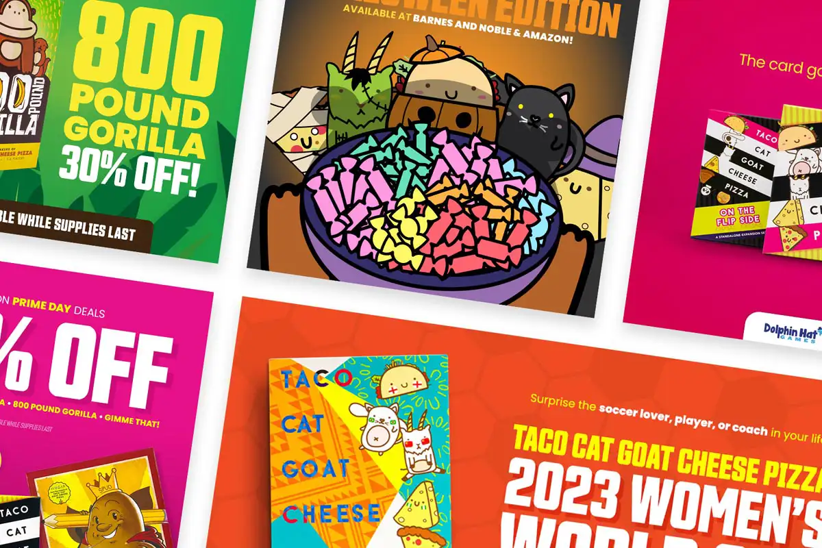 Dolphin Hat games various social media graphics