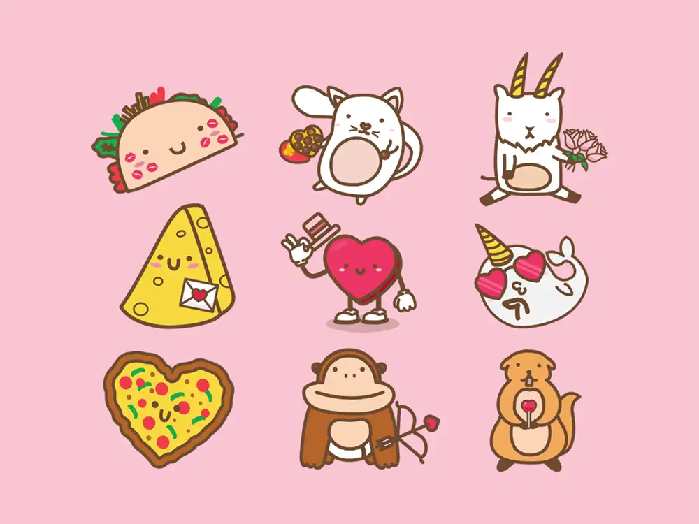 Taco Cat Goat Cheese Pizza valentines characters
