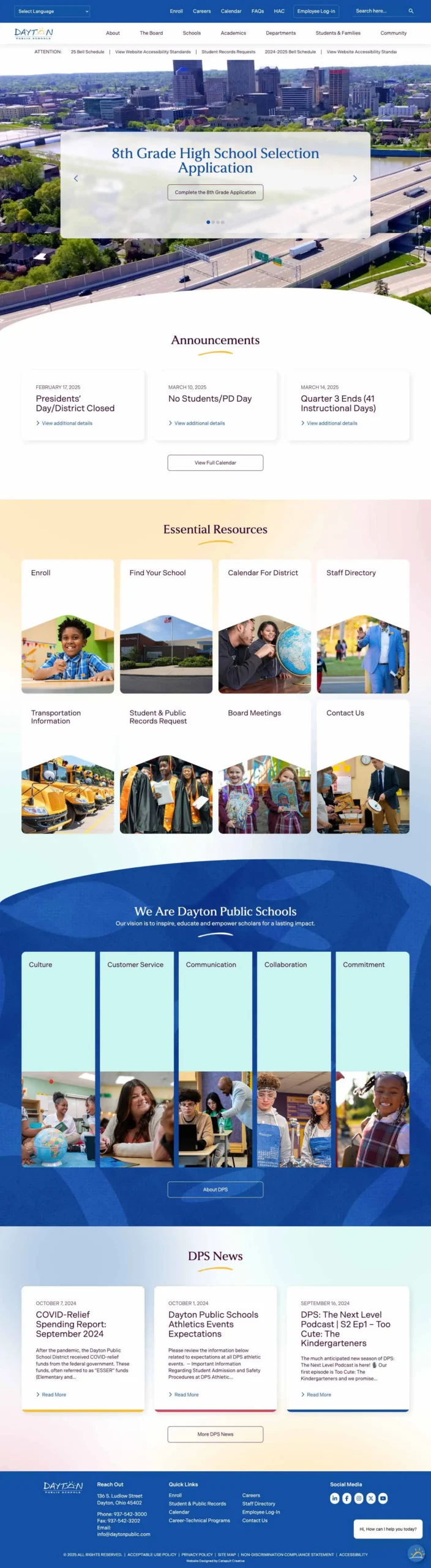 Dayton Public Schools full website view of the homepage