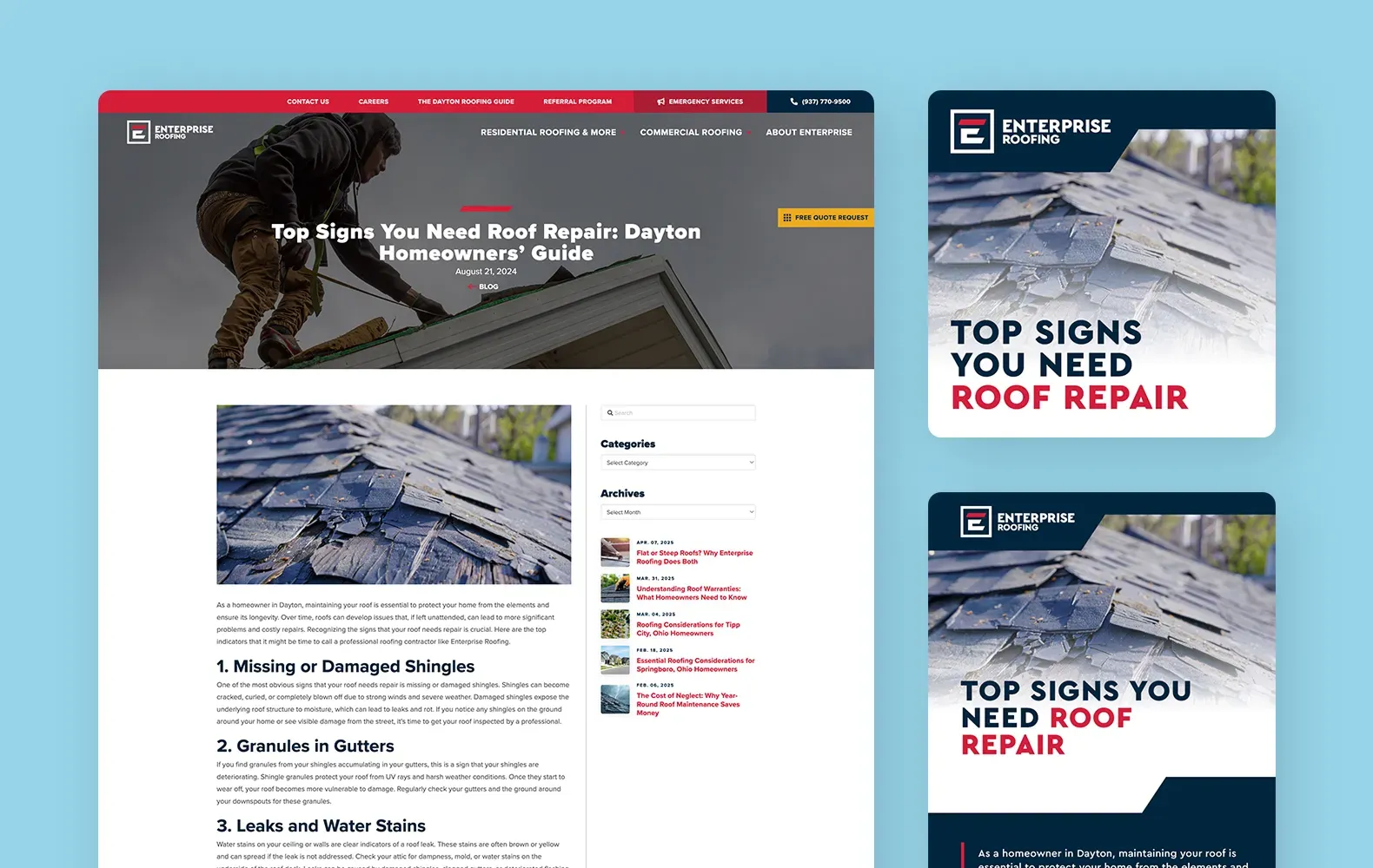 Enterprise Roofing blog design