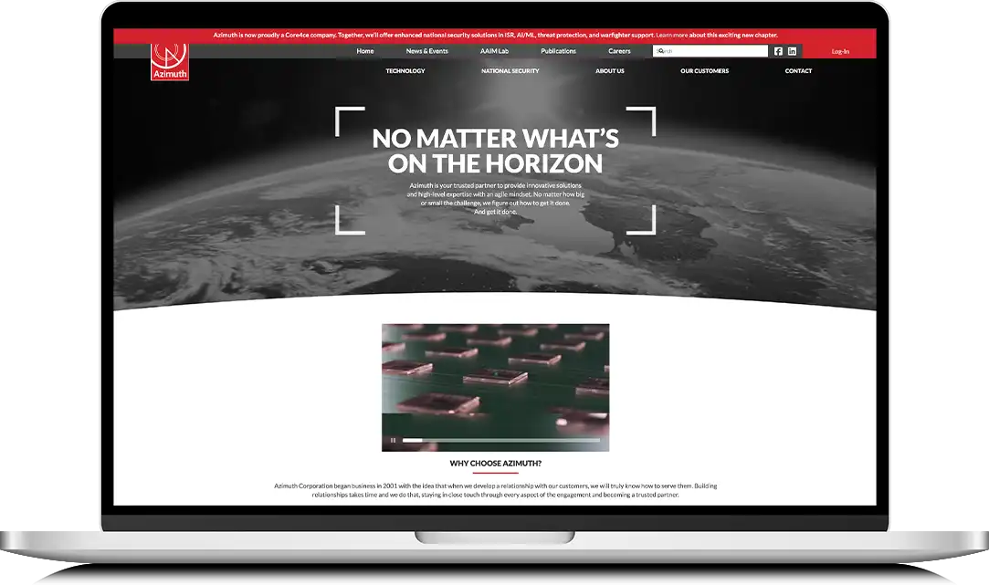 laptop view of the Azimuth Corporation website
