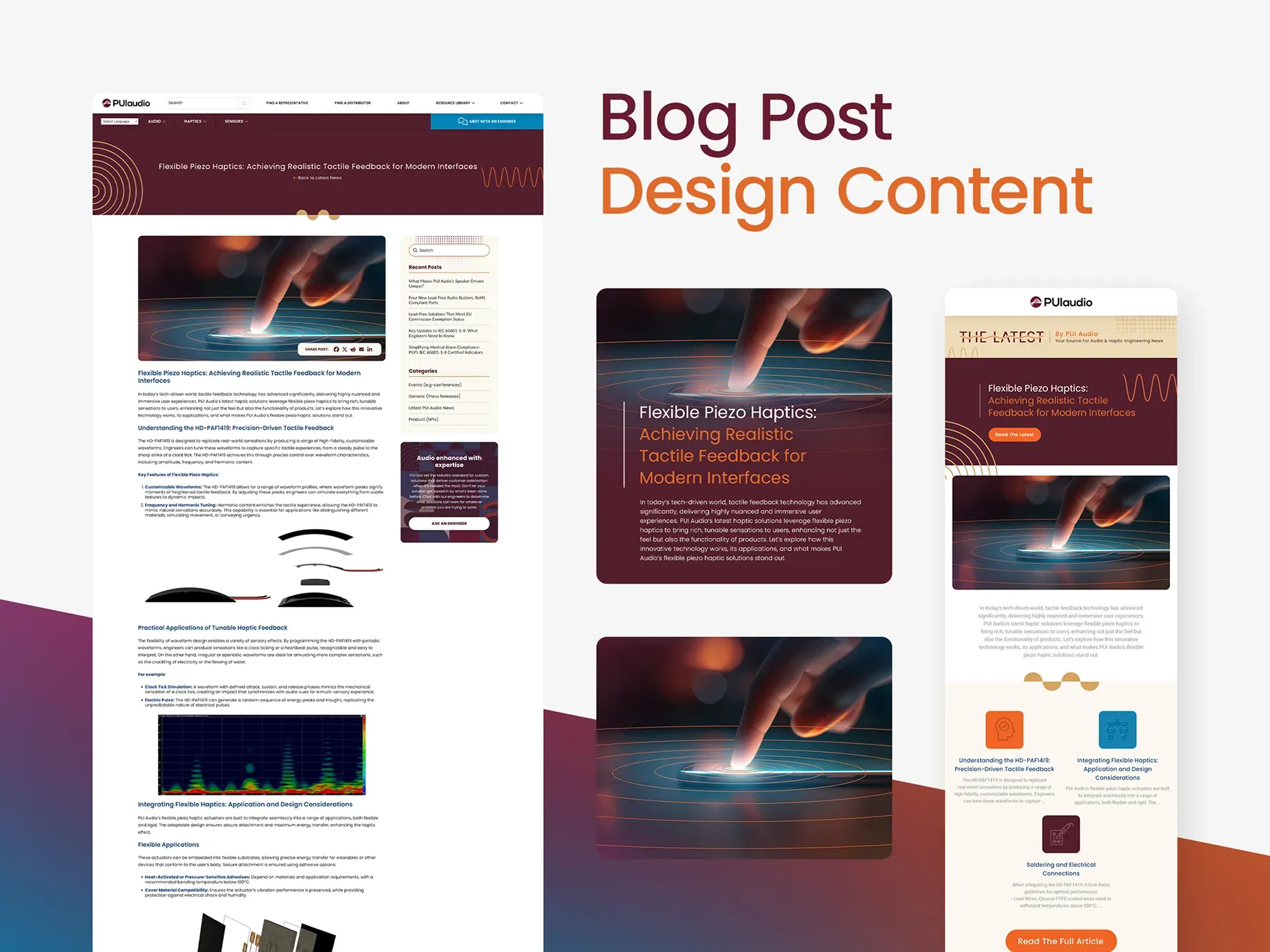 PUI Audio blog, social media, and email design content