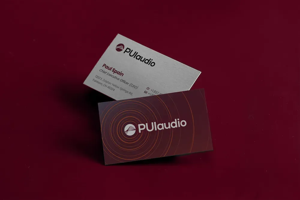PUI Audio front and back business card designs