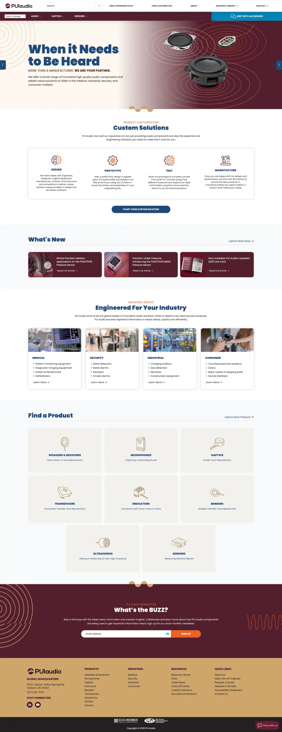 PUI Audio full website view of the homepage