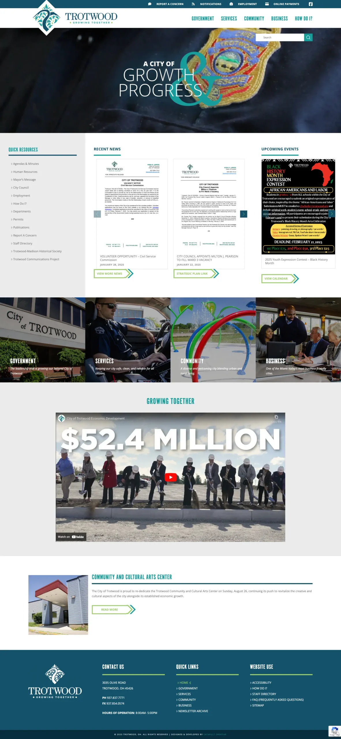 City of Trotwood full website view of the homepage