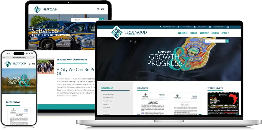 City of Trotwood responsive design on laptop, tablet, and phone