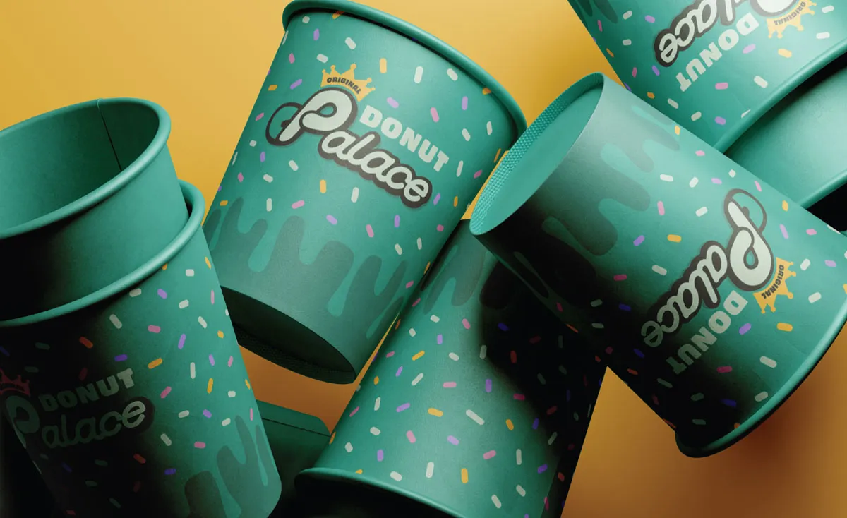Original Donut Palace coffee cup designs