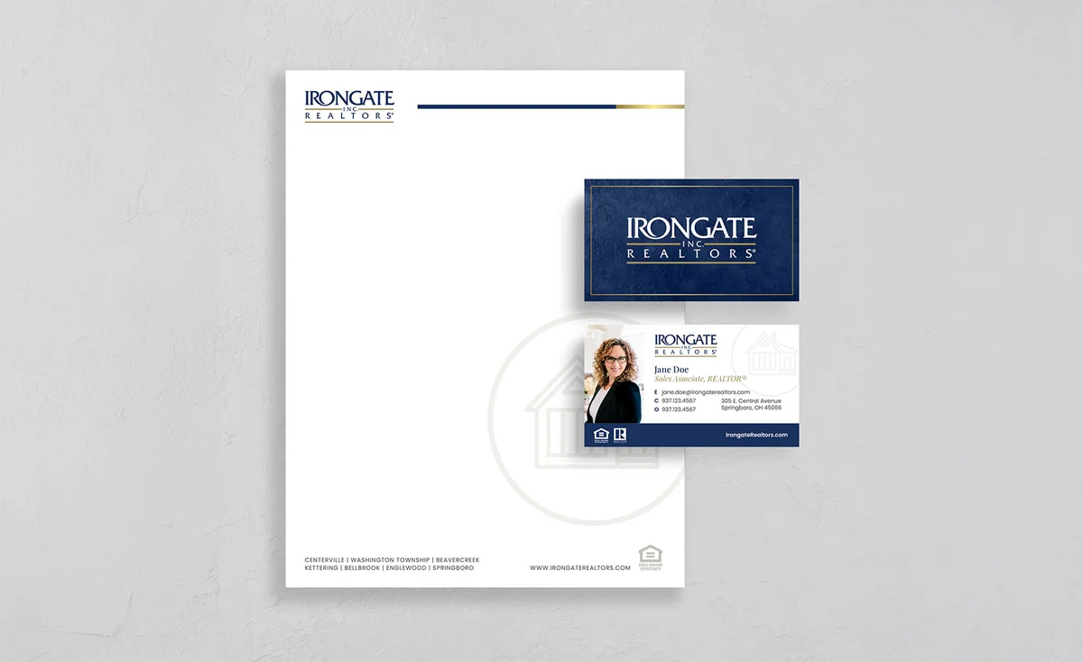 Irongate Realtors office stationary business cards and template document designs