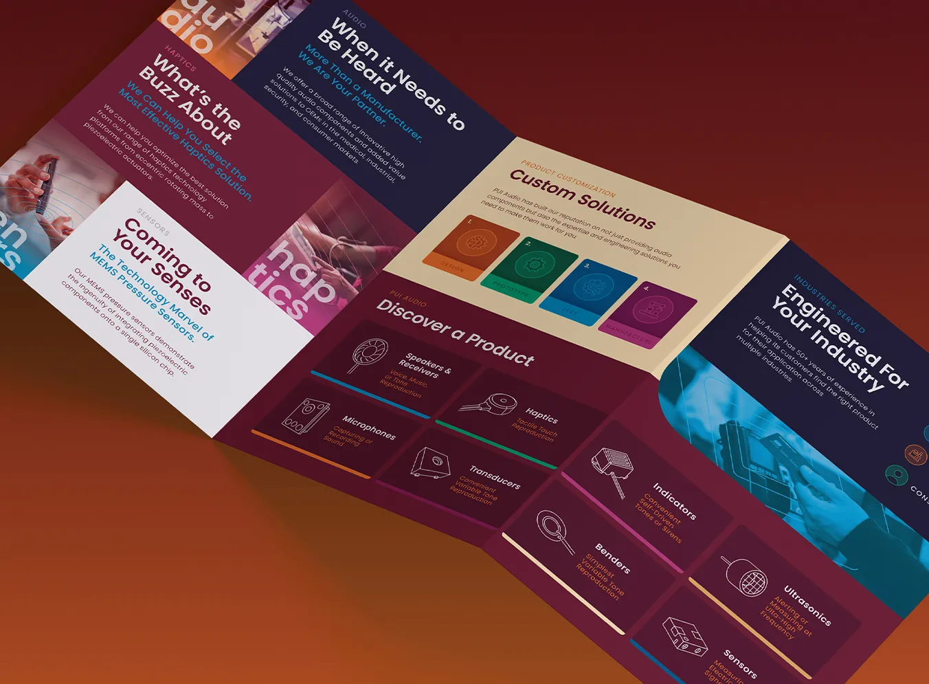 PUI Audio trifold brochure inside view