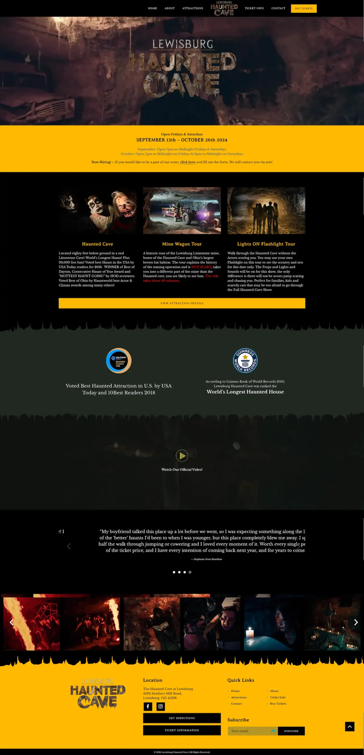 Lewisburg Haunted Cave full website view of the homepage