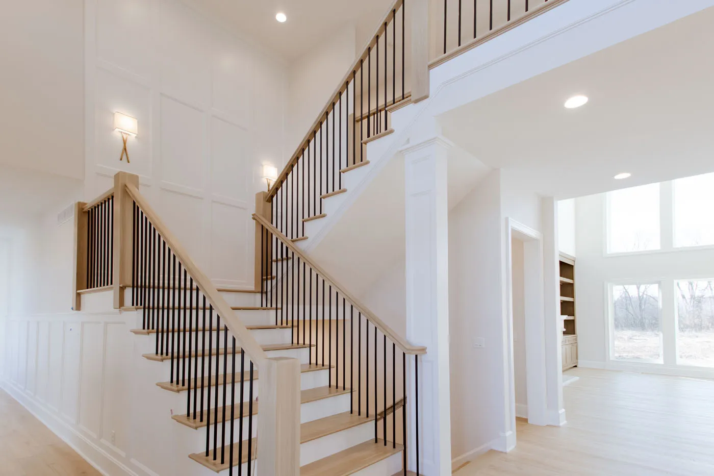 open space living area stairway
