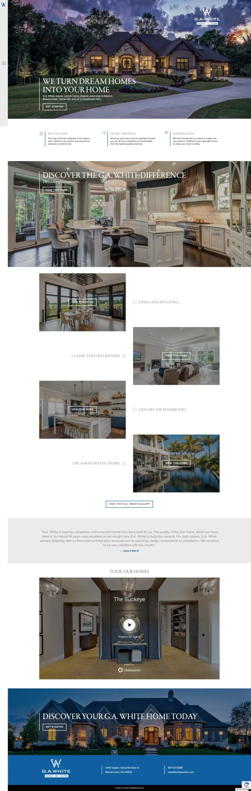 G.A. White full website view of the homepage