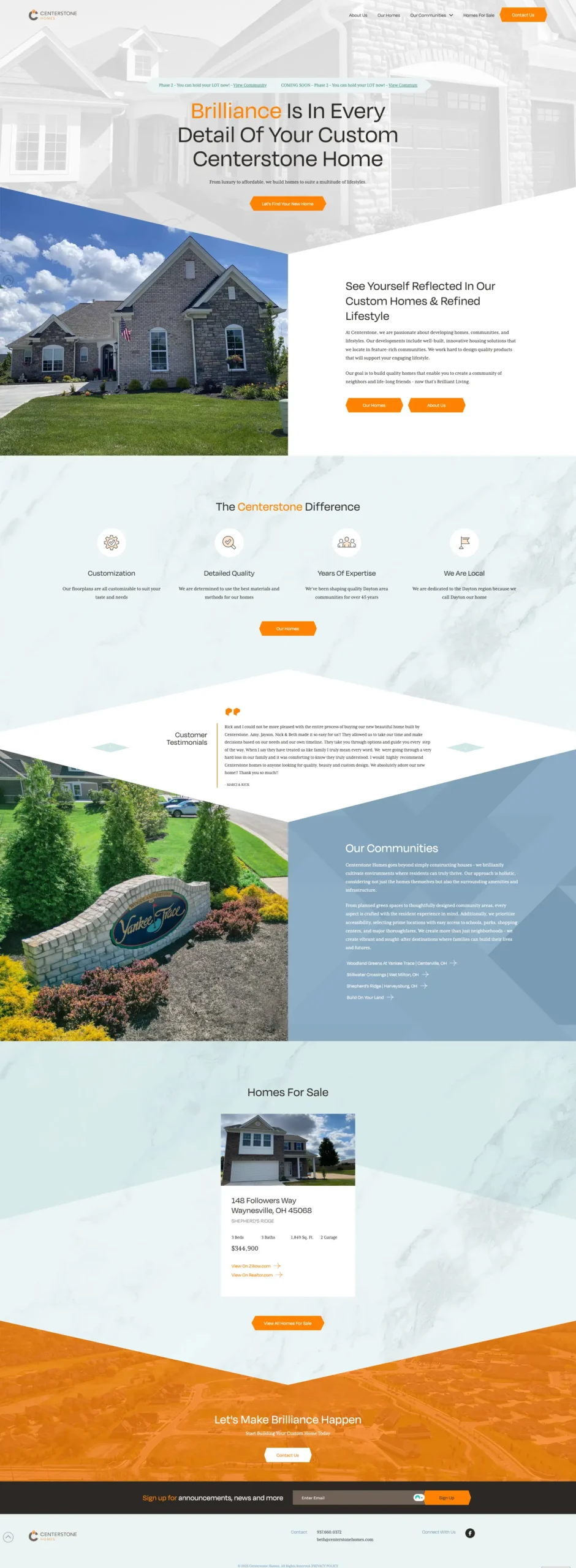 Centerstone Homes full website view of the homepage