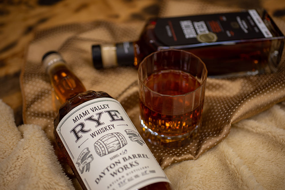 Dayton Barrel Company package design for Miami Valley Rye whiskey and Rubicon Creek